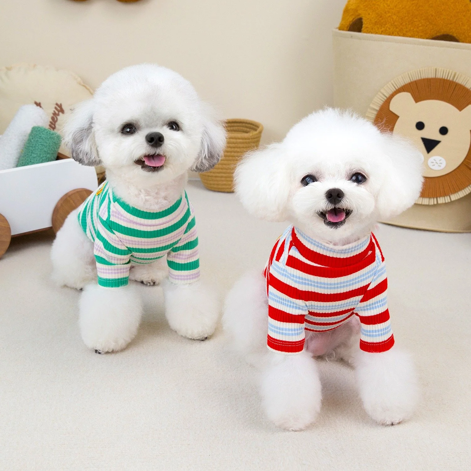 Red Striped Dog Vest Warm Turtleneck Shirt for Small Pets