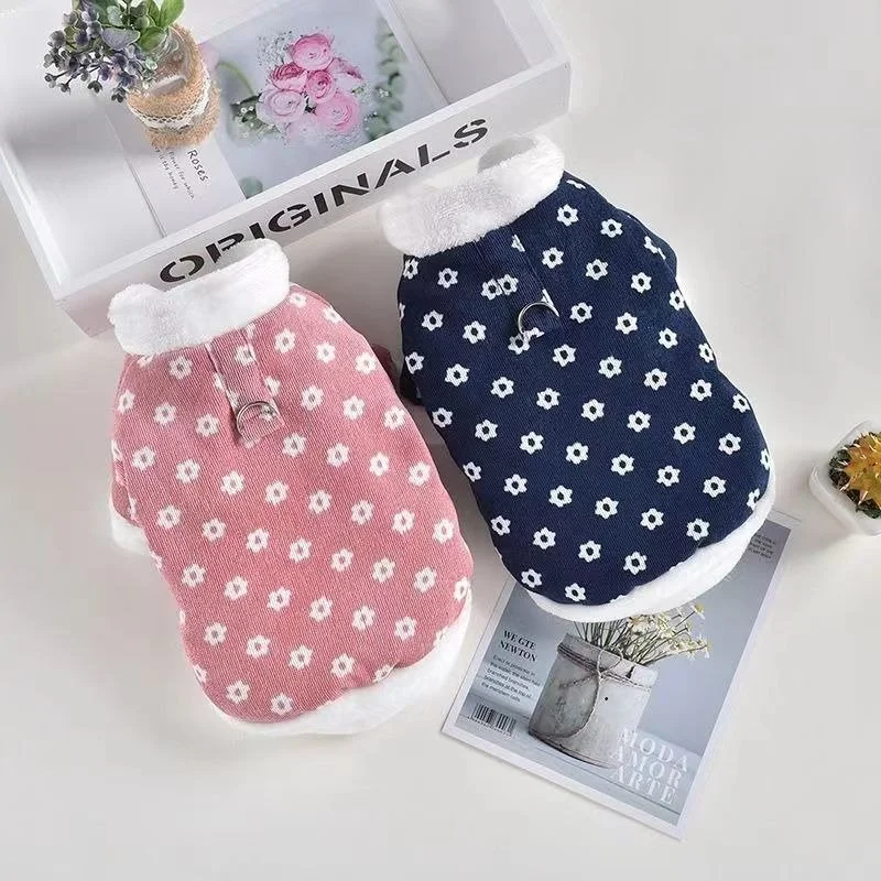 Small Dog Coat with Classic Flower Pattern – Warm Padded Pet Jacket