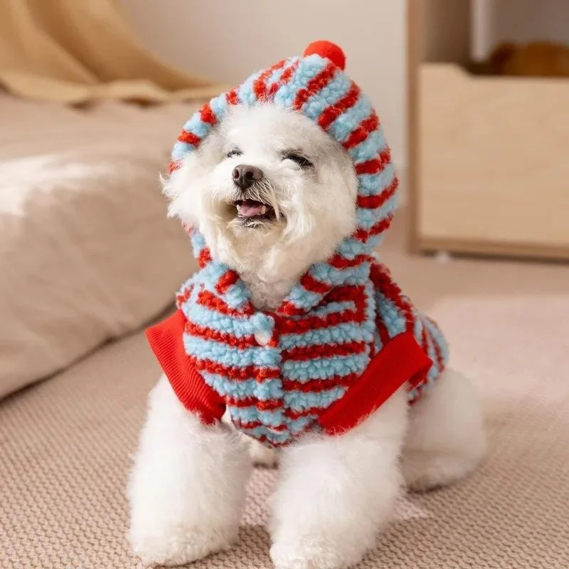 Warm Cartoon Striped Dog Hoodie for Small & Medium Pets