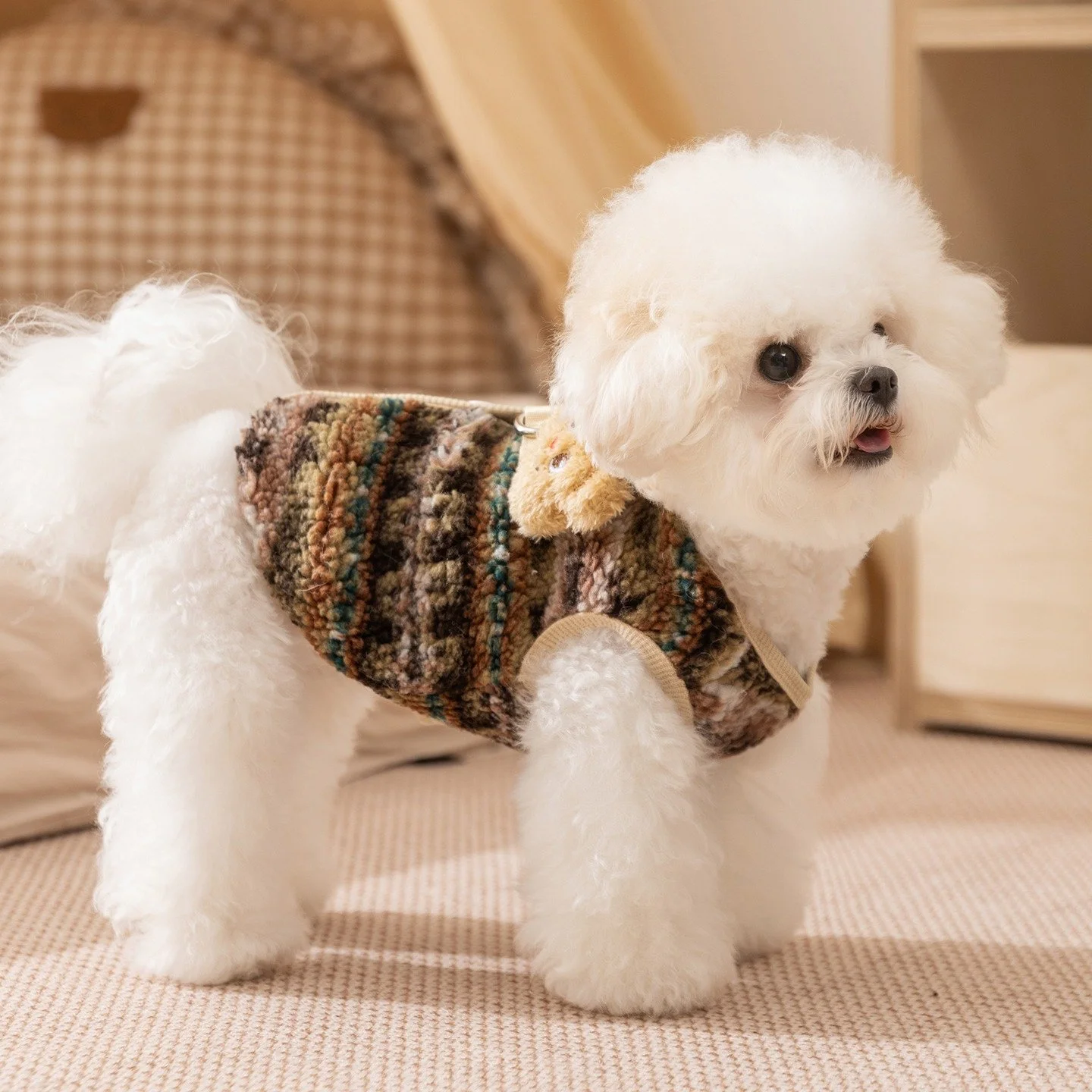 Cartoon Puppy Flannel Vest Jacket with Leash for Small Dogs