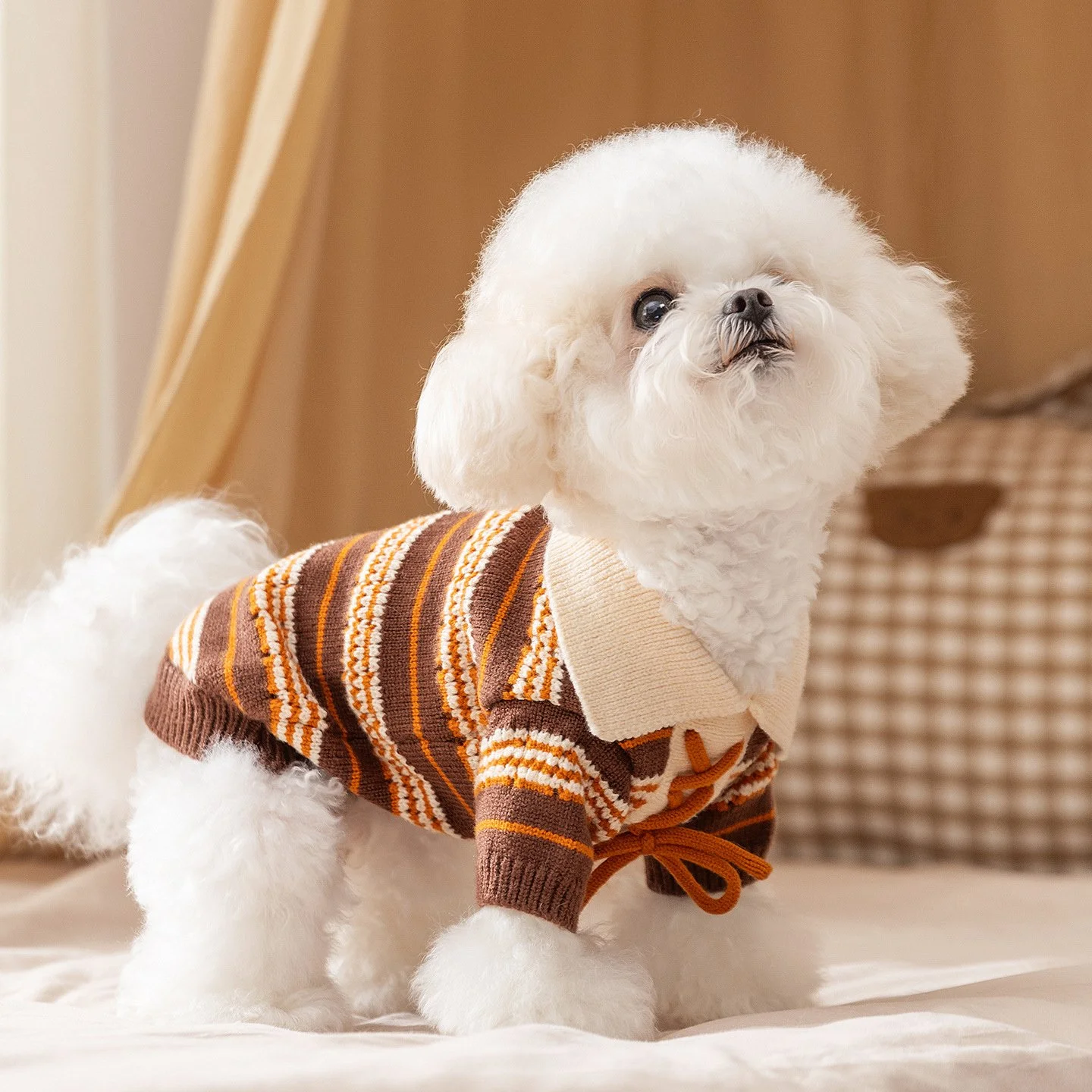 Autumn Striped Lapel Dog Vest Sweater for Small Pets