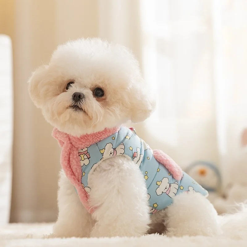 Autumn Plush Dog Coat – Warm High Collar Tank Top for Small Dogs