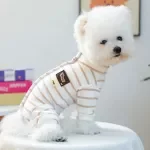 Striped Fleece Dog Romper for Small Pets – Warm High Neck Jumpsuit