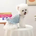 Elegant Denim Dog Dress for Small Pets – Autumn Outfit