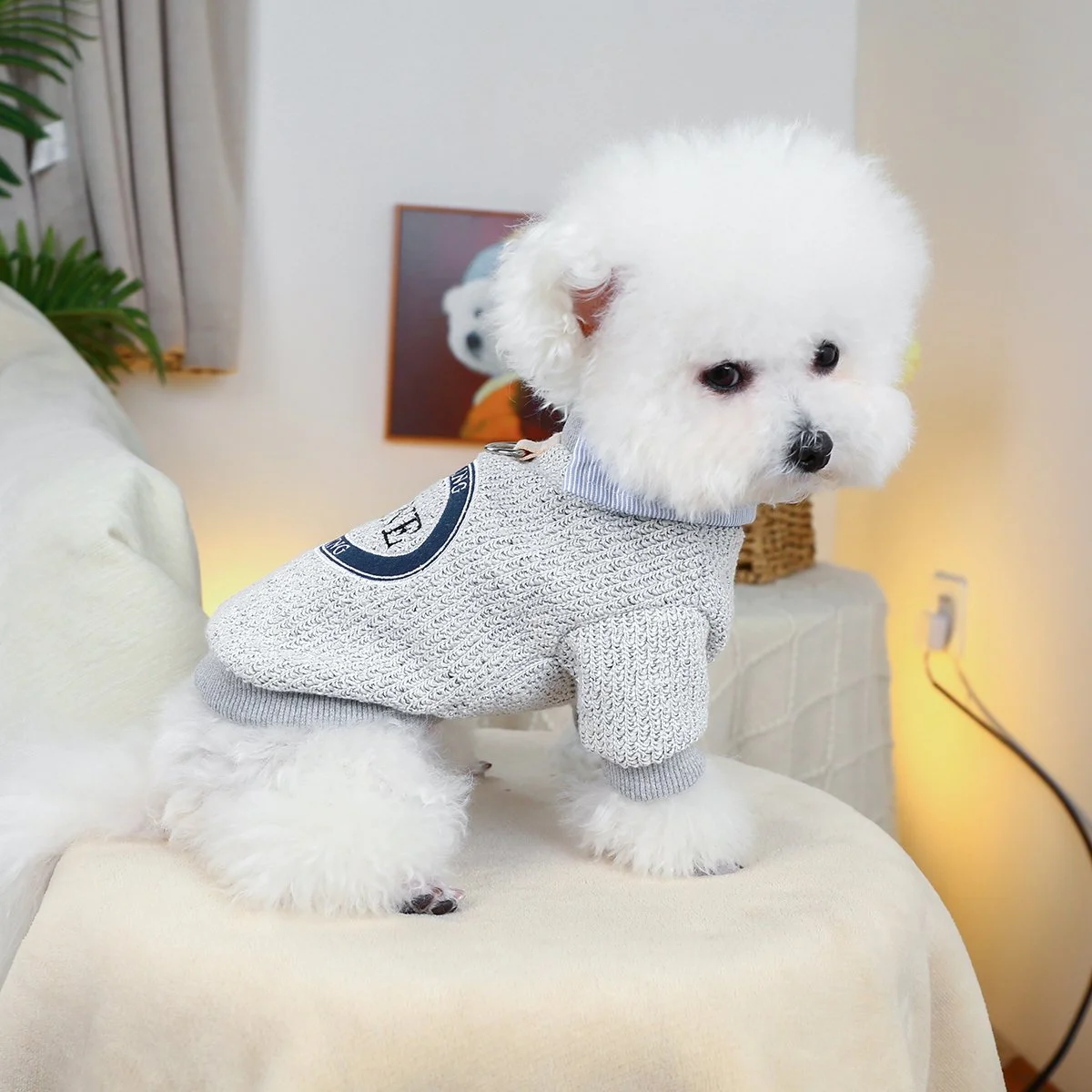 Hemp Ash Woven Pet Sweater Fake Two-Piece Anti-Shedding Pullover