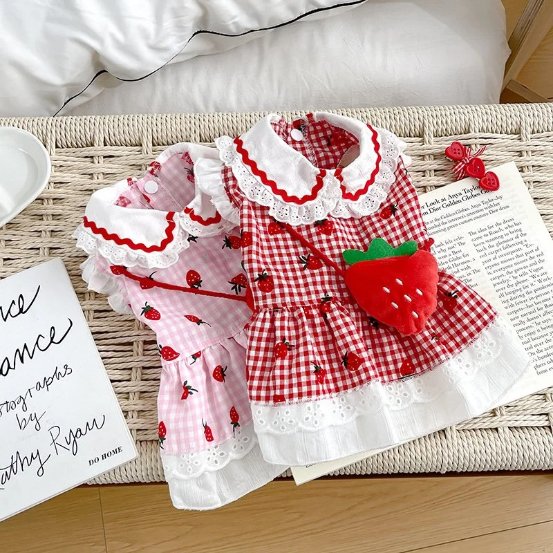Strawberry Dog Dress with Backpack