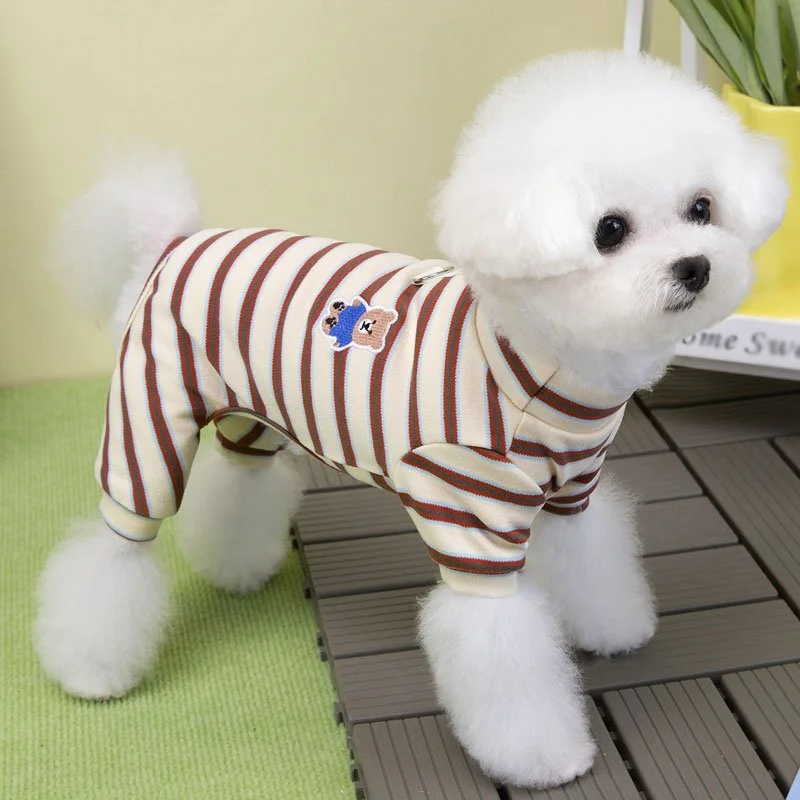 Cozy Striped Dog Pajamas Jumpsuit for Small Breeds