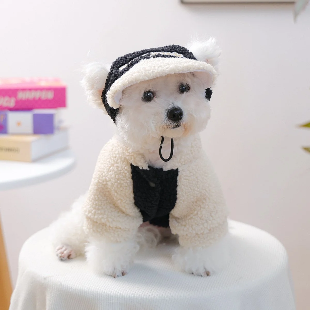 Cozy Lamb Fleece Pet Hoodie with Cute Embroidered Hat for Small Dogs