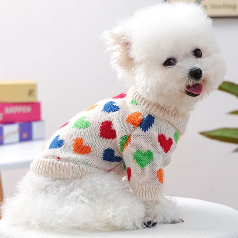 Warm Dog Sweater with Heart Pattern for Small and Medium Dogs