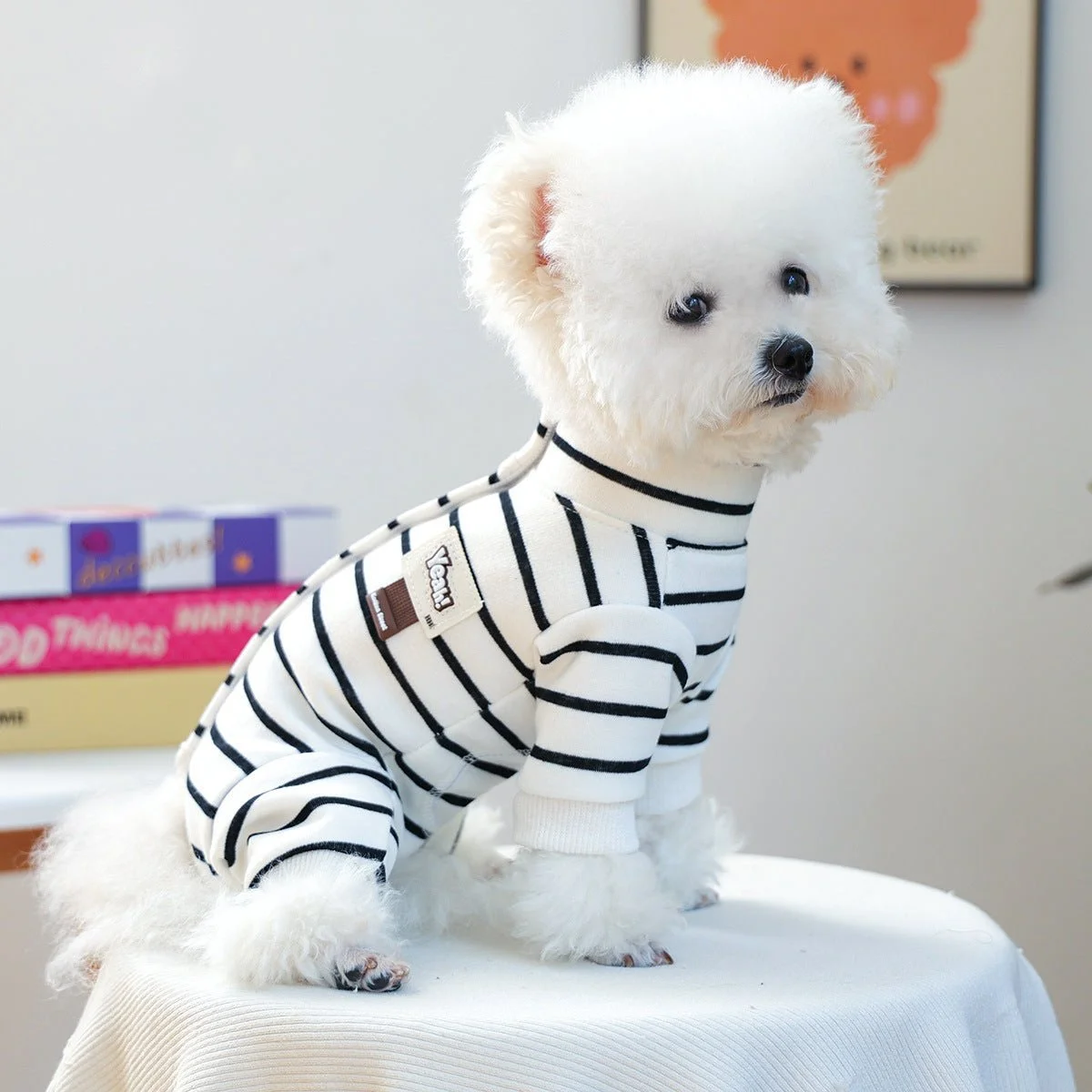 Striped Dog Jumpsuit Pajamas Outfit for Small and Medium Dogs