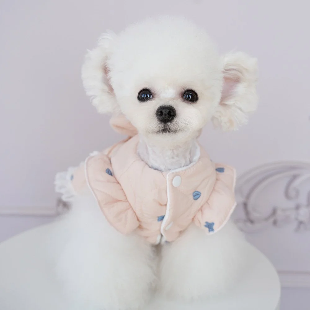 Cozy Star Embroidered Winter Coat Dress for Small Dogs