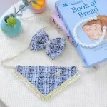 Blue Dog Accessories Set with Bandana, Bow Hairpin & Pearl Collar for Small Dogs