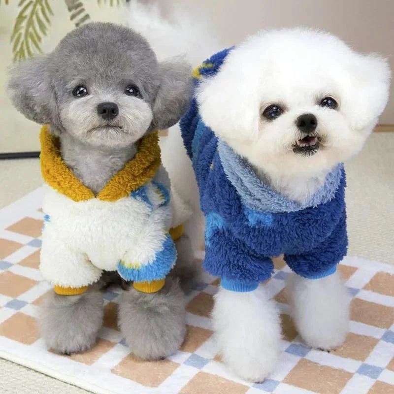 Blue & White Fleece Dog Hoodie – Cozy Animal Print Sweatshirt for Small Dogs