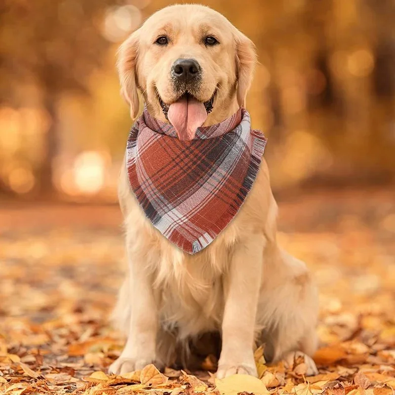 Double Plaid Dog Bandanas – Triangle Scarf for Medium & Large Dogs