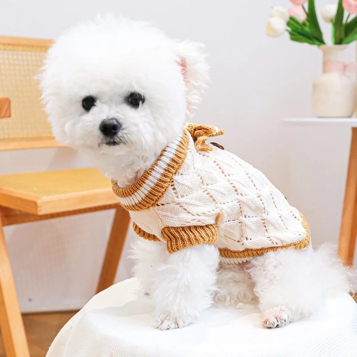 Cozy Knit Pet Sweater with Bow
