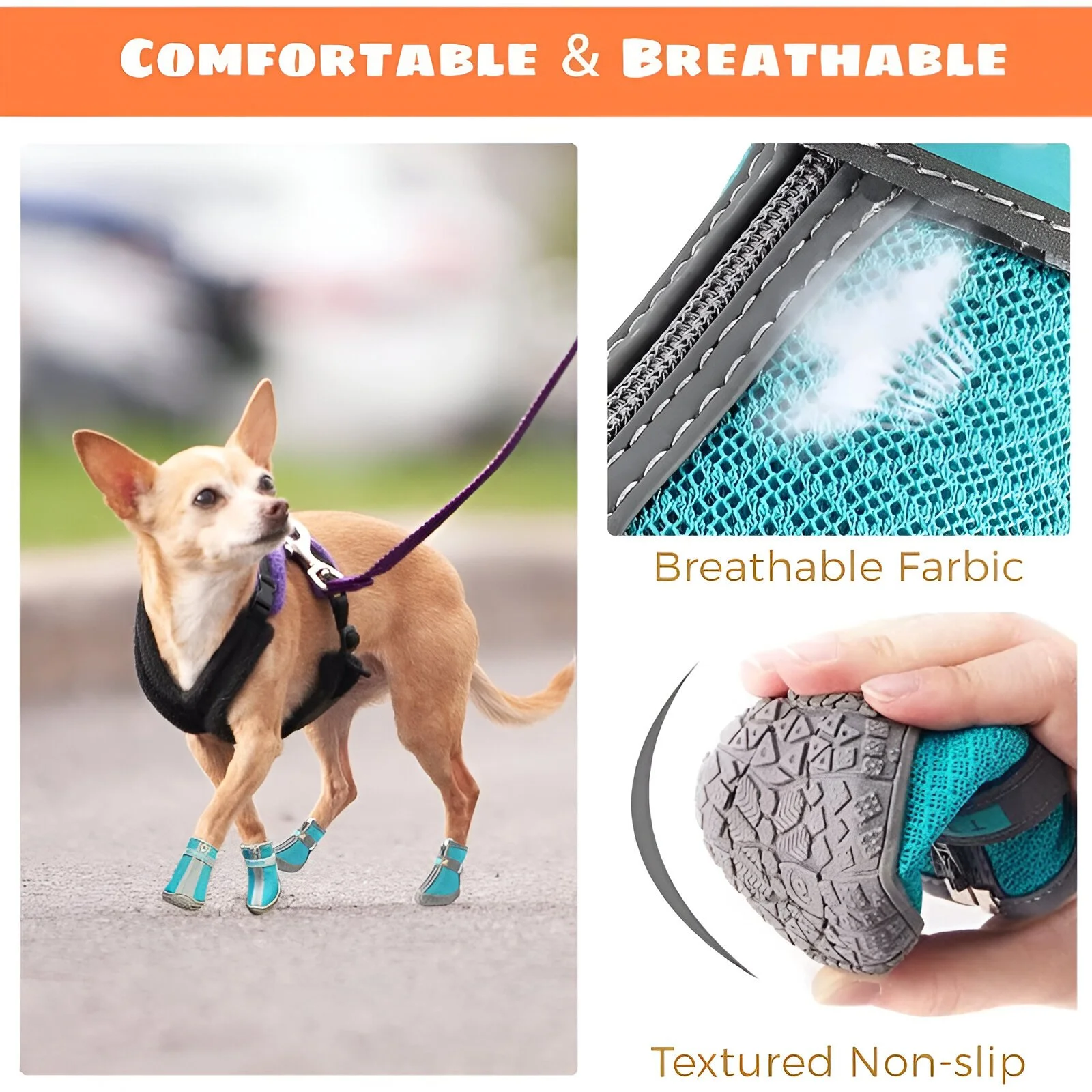 Anti-Slip Breathable Dog Hiking Boots with Reflective Straps