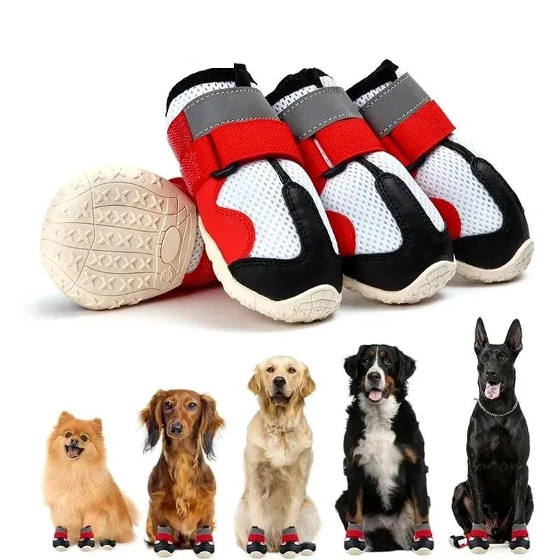 Breathable Anti-Slip Dog Boots with Reflective Straps for Outdoor Paw Protection