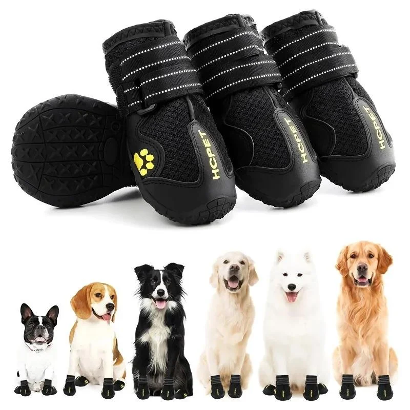 Waterproof Dog Booties with Non-Slip Sole & Reflective Strap