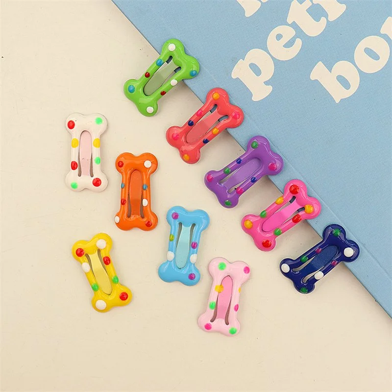 Colorful Bone Shape Pet Hair Clips for Dogs and Cats