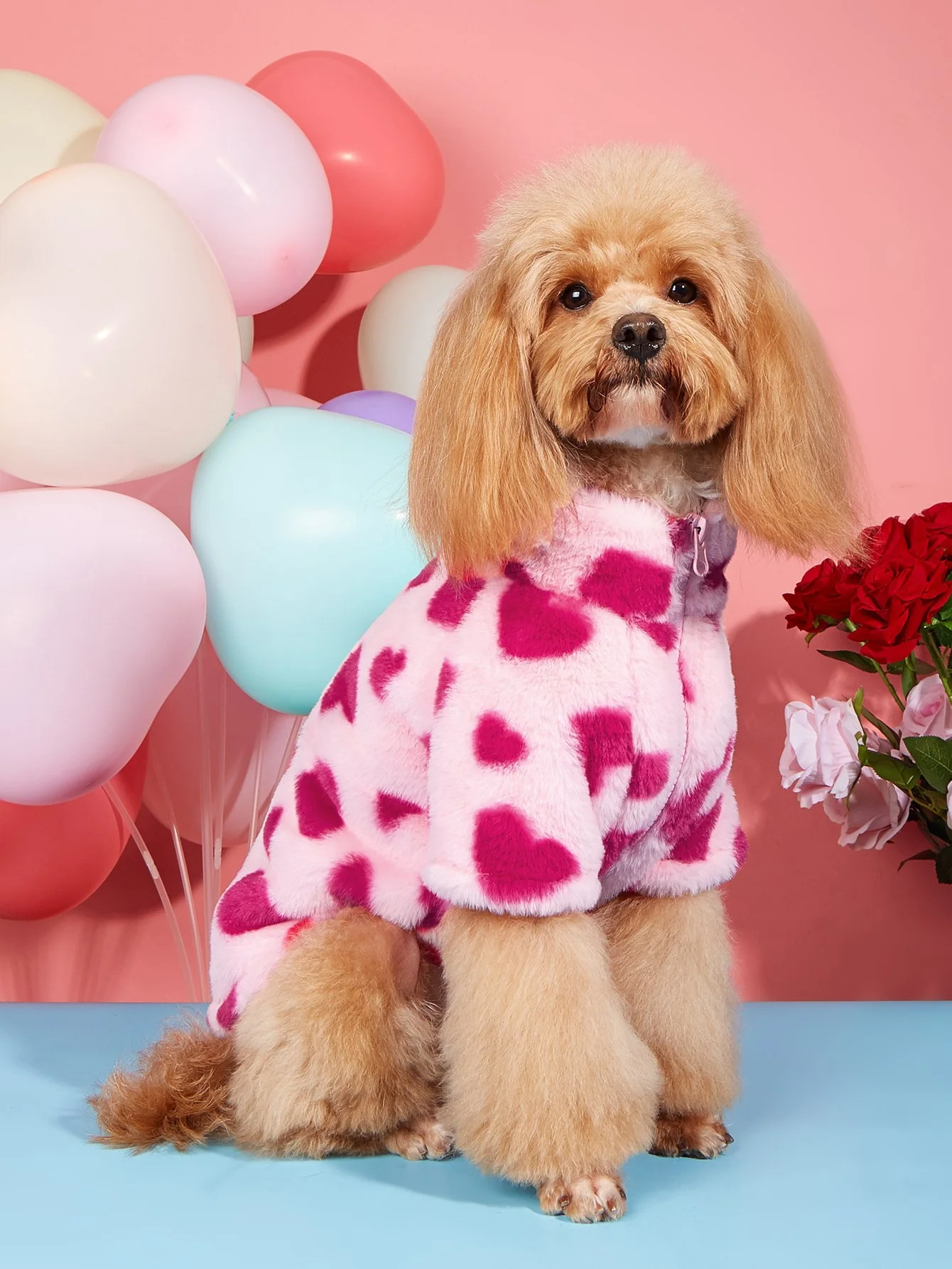 Cozy Heart Print Winter Dog Hoodie