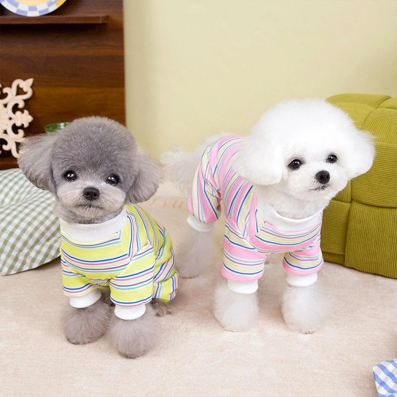 Striped Dog & Cat Loungewear – Breathable Four-Leg Outfit for Spring & Summer