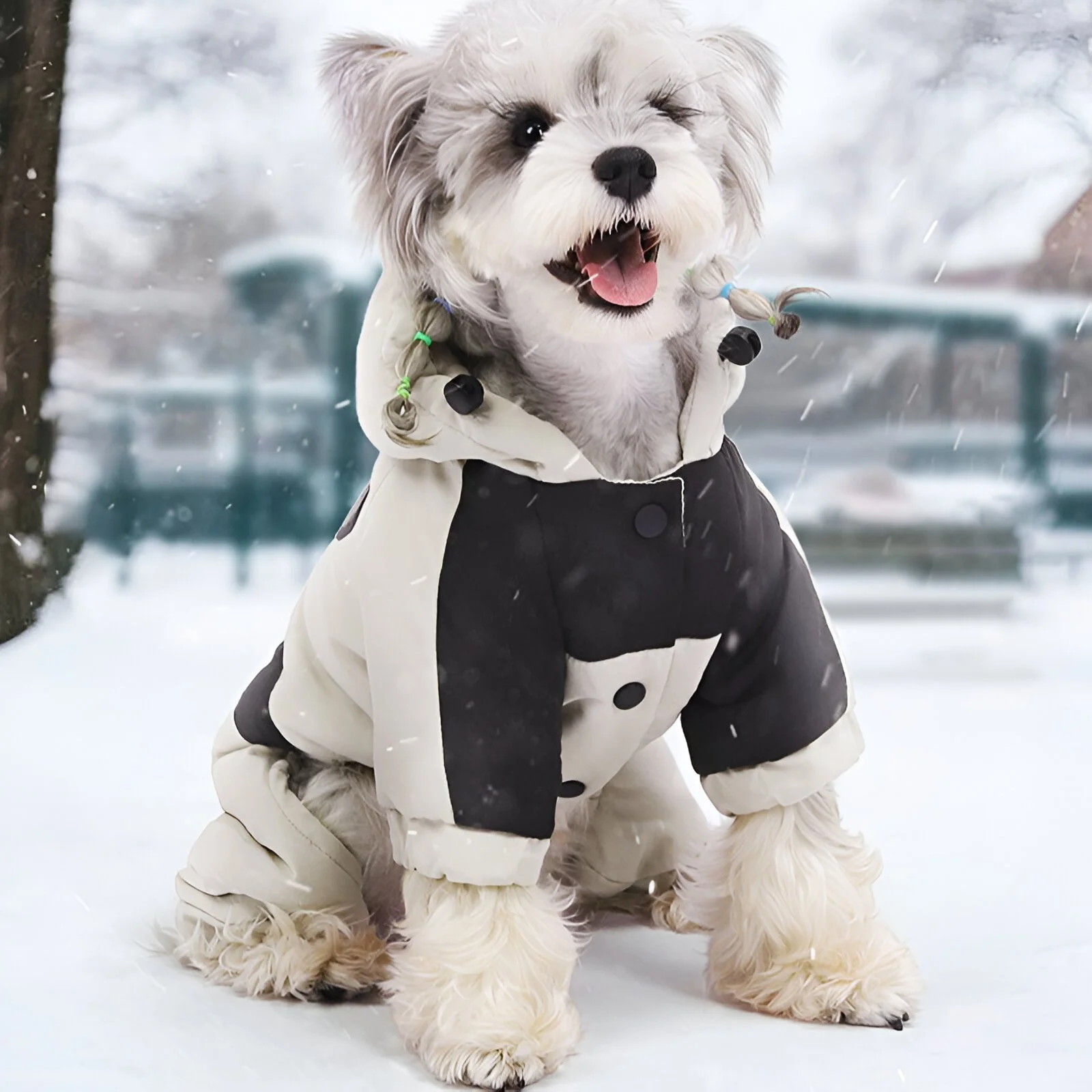 Waterproof Winter Pet Down Jumpsuit with D-Ring – Warm Four-Leg Coat