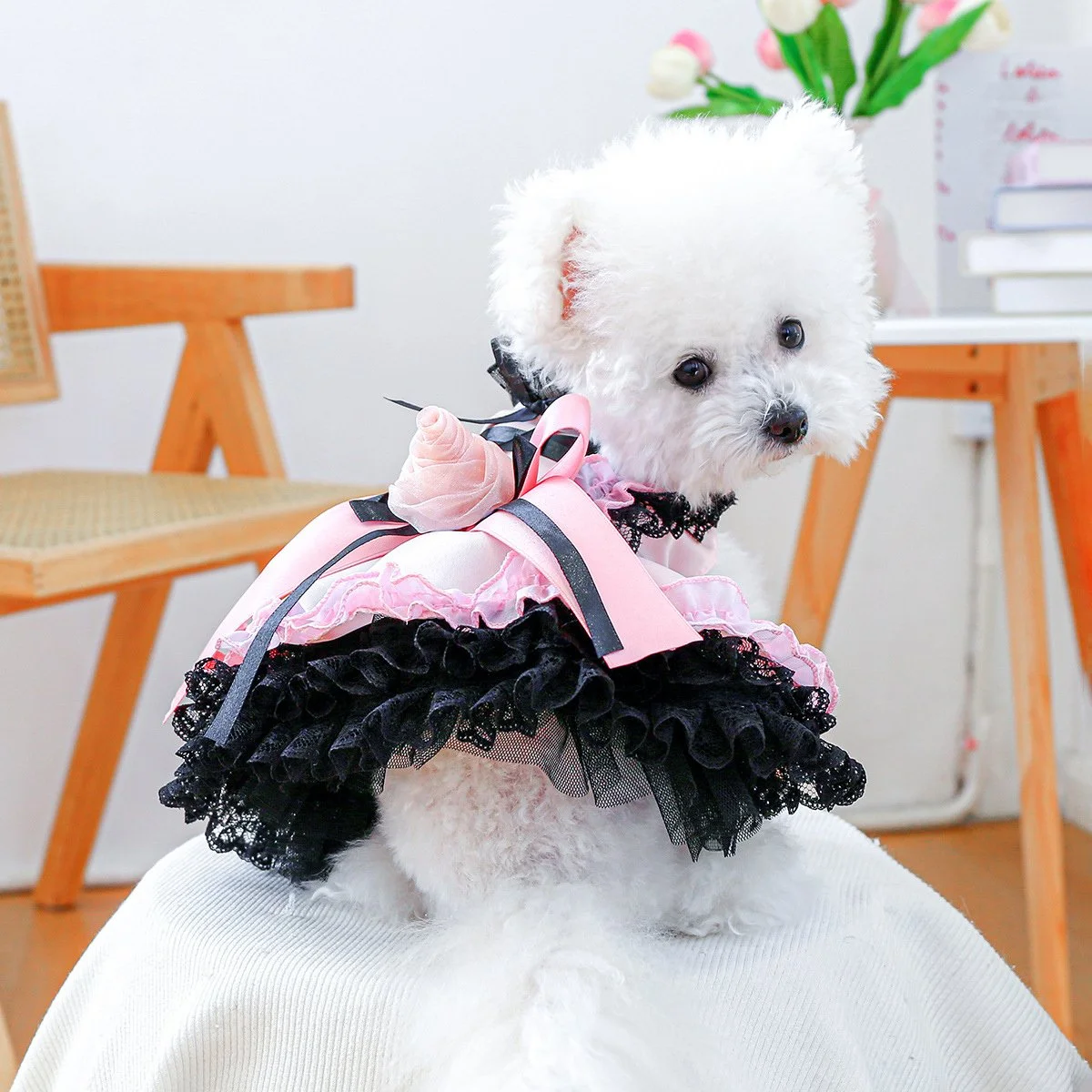 Pet Spring Rose Mesh Dress for Small Dogs - Sweetheart Puff Skirt Puppy Clothes