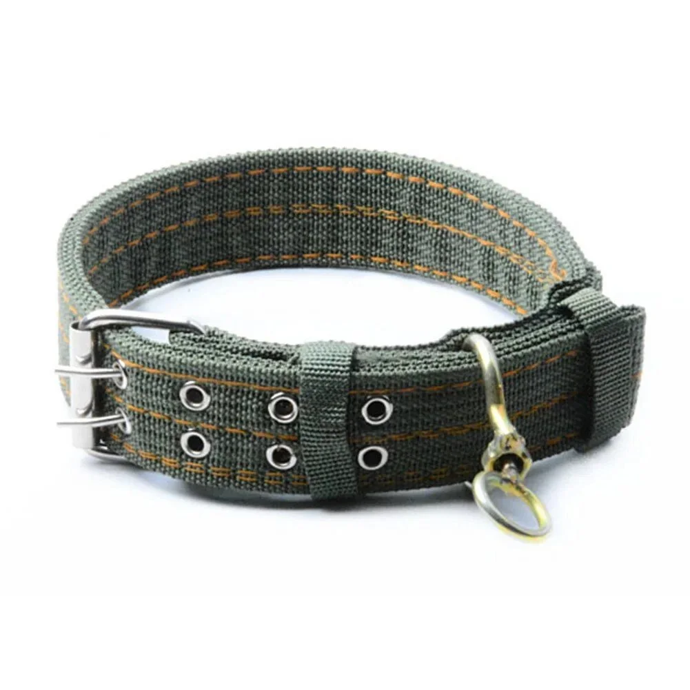 Heavy-Duty Army Green Dog Collar with Double-Breasted Design