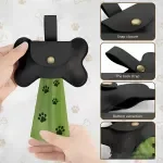 Leather Dog Poop Bag Dispenser with Leash Clip