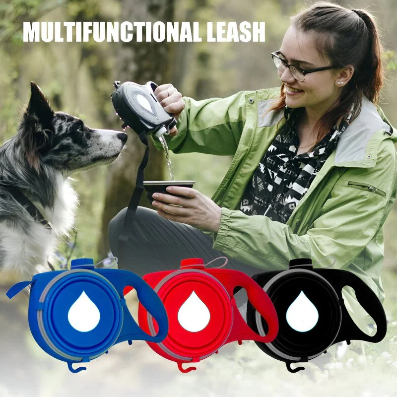 Multifunction Dog Leash with Built-In Water Bottle, Bowl, & Waste Bag Dispenser
