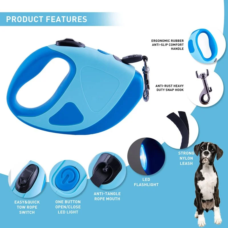 LED Flashlight Retractable Dog Leash with Anti-Slip Grip