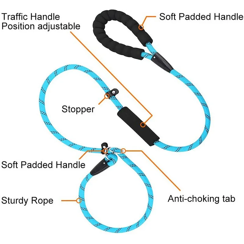 Anti-Choking Reflective Dog Leash with Two Padded Handles for Medium-Large Dogs