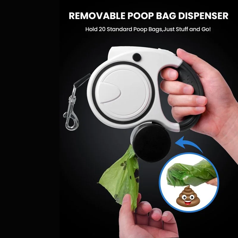 Retractable Dog Leash with LED Flashlight & Poop Bag Dispenser
