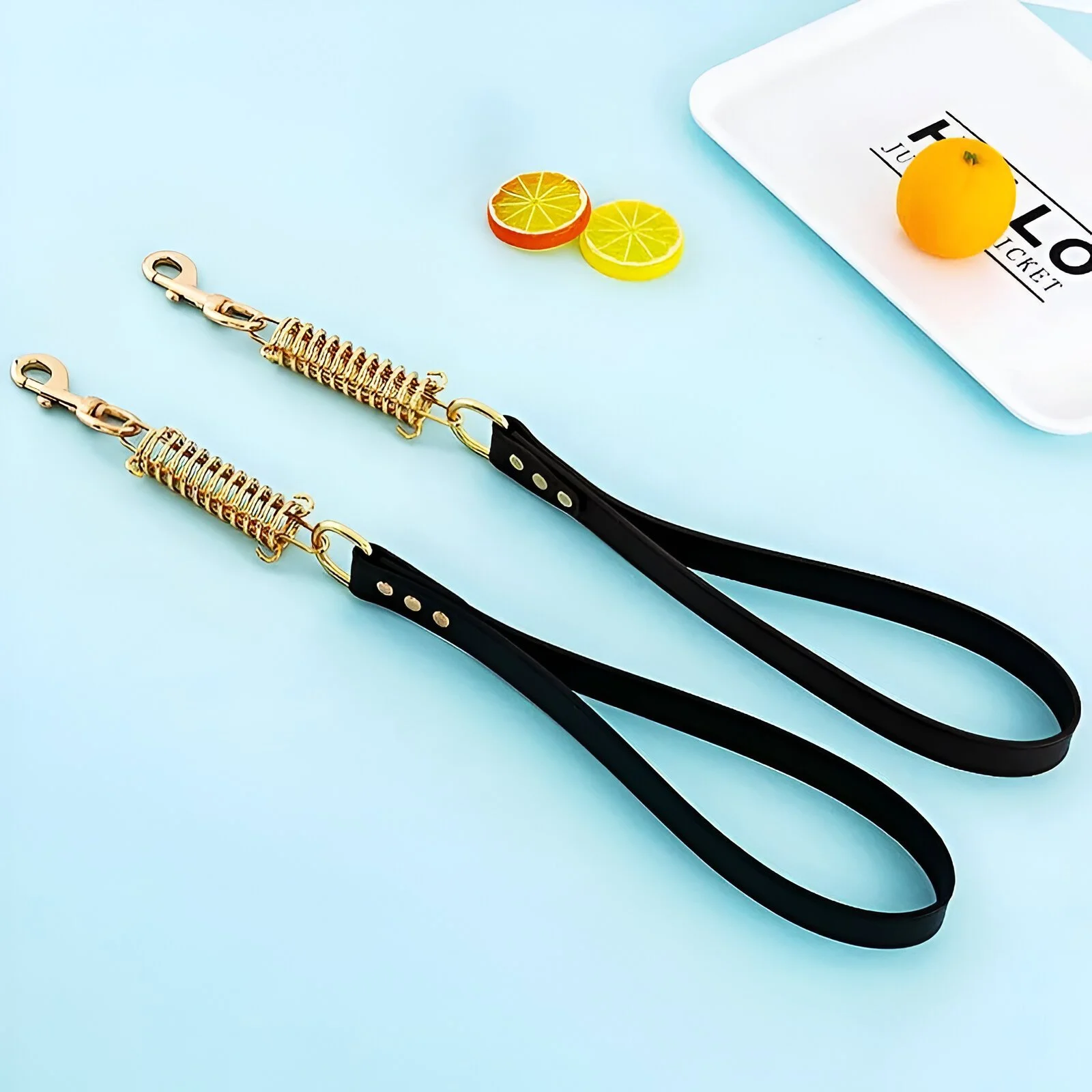 Durable Dog Leash with Stainless Steel Spring and PU Leather for Walking