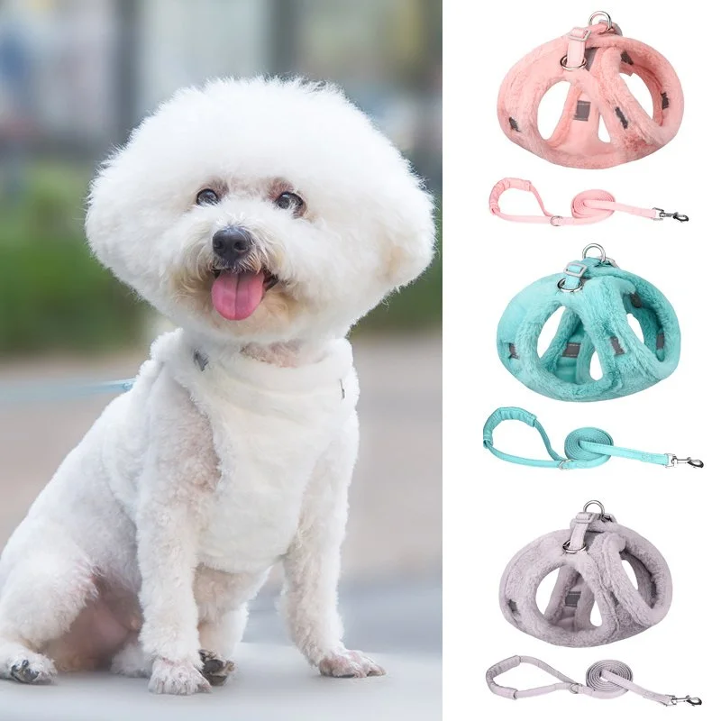 Thicken Fur Puppy Dog Harness and Leash Set for Small Dogs