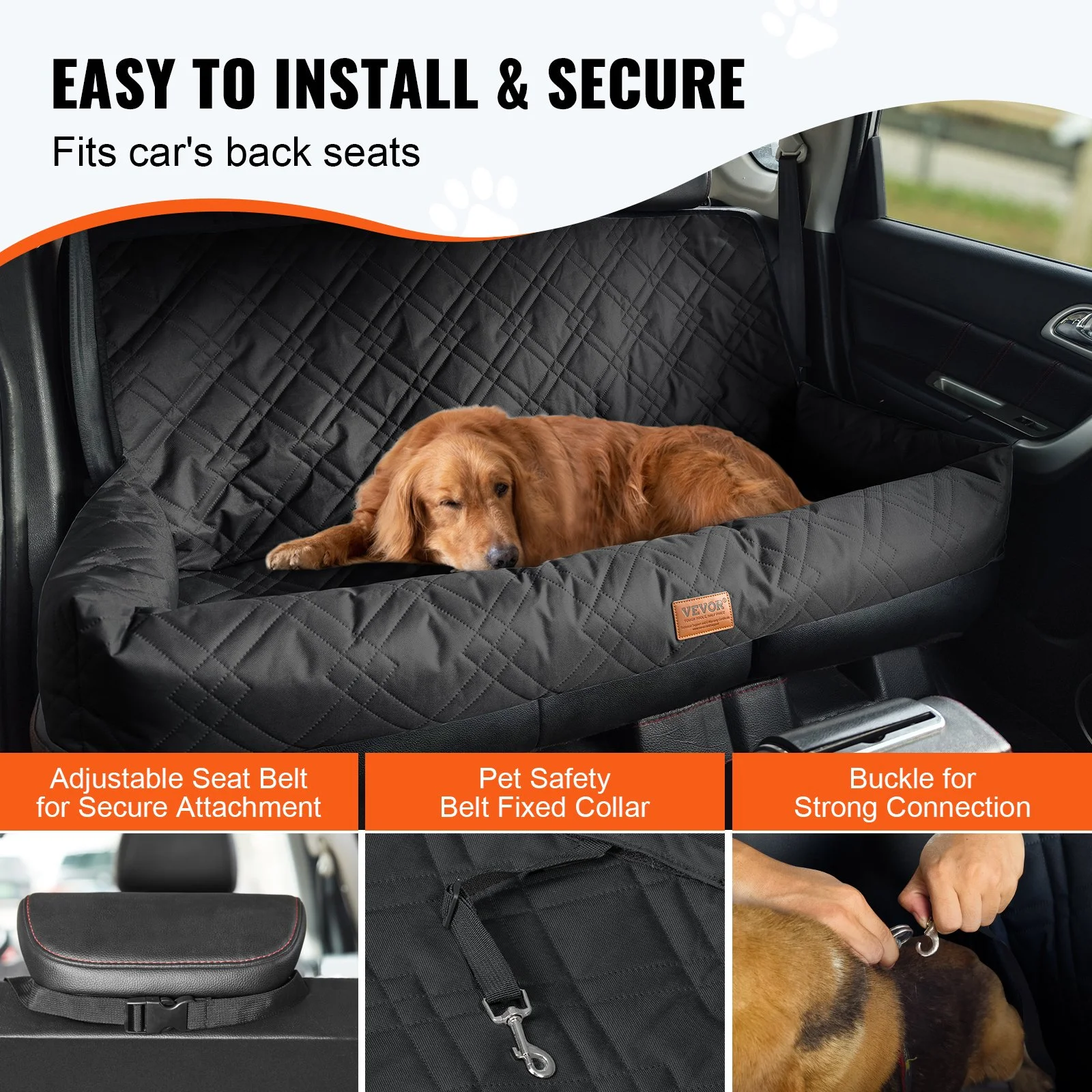 Waterproof Dog Car Seat with Safety Leash