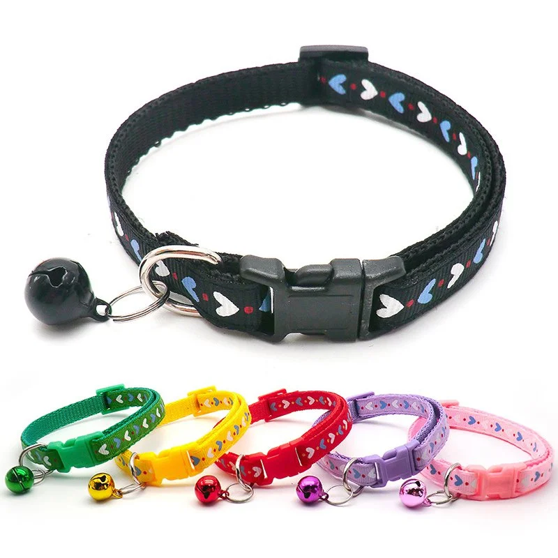 Colorful Cartoon Print Adjustable Cat & Dog Collar with Bells – Comfortable Nylon Buckle Accessory