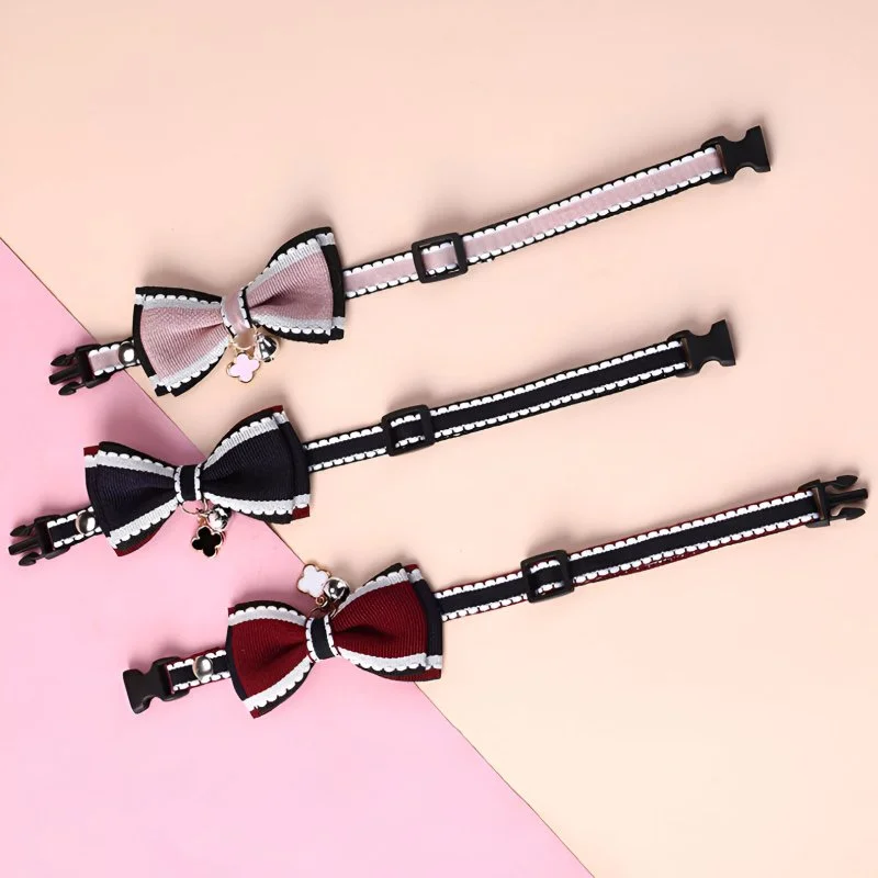Multicolor Adjustable Pet Collar with Bow and Bell for Dogs and Cats