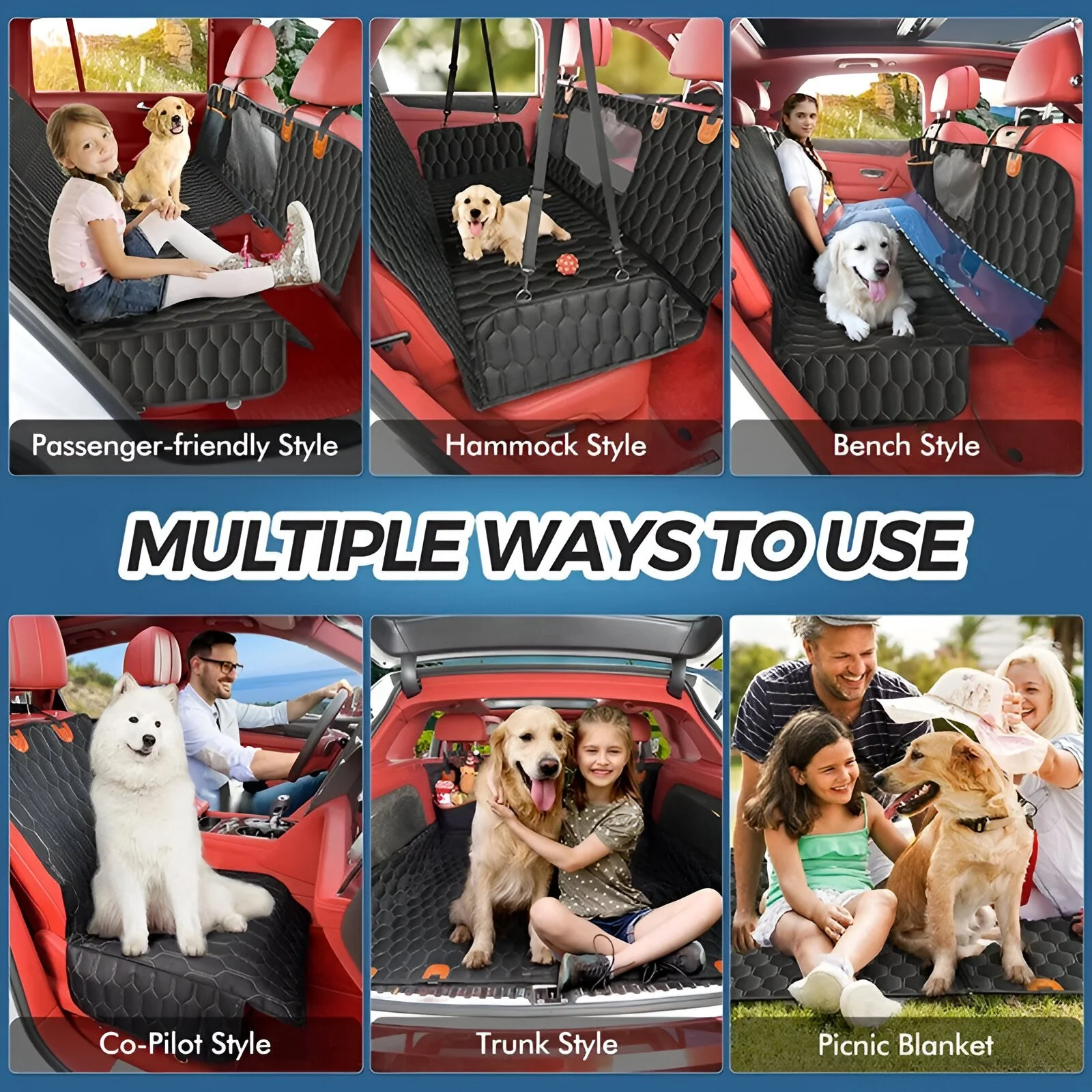 6-in-1 Dog Car Seat Cover Waterproof with Mesh Visual Window for Trucks & SUVs