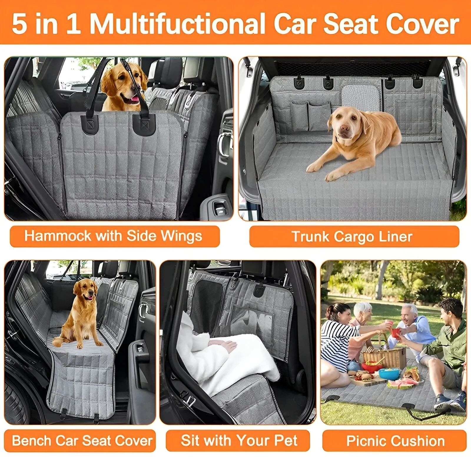 Waterproof Dog Car Seat Cover with Mesh Window