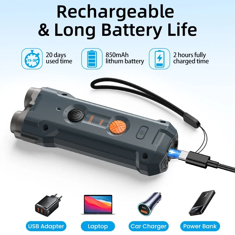 2-in-1 Ultrasonic Dog Repeller & Training Device with Flashlight