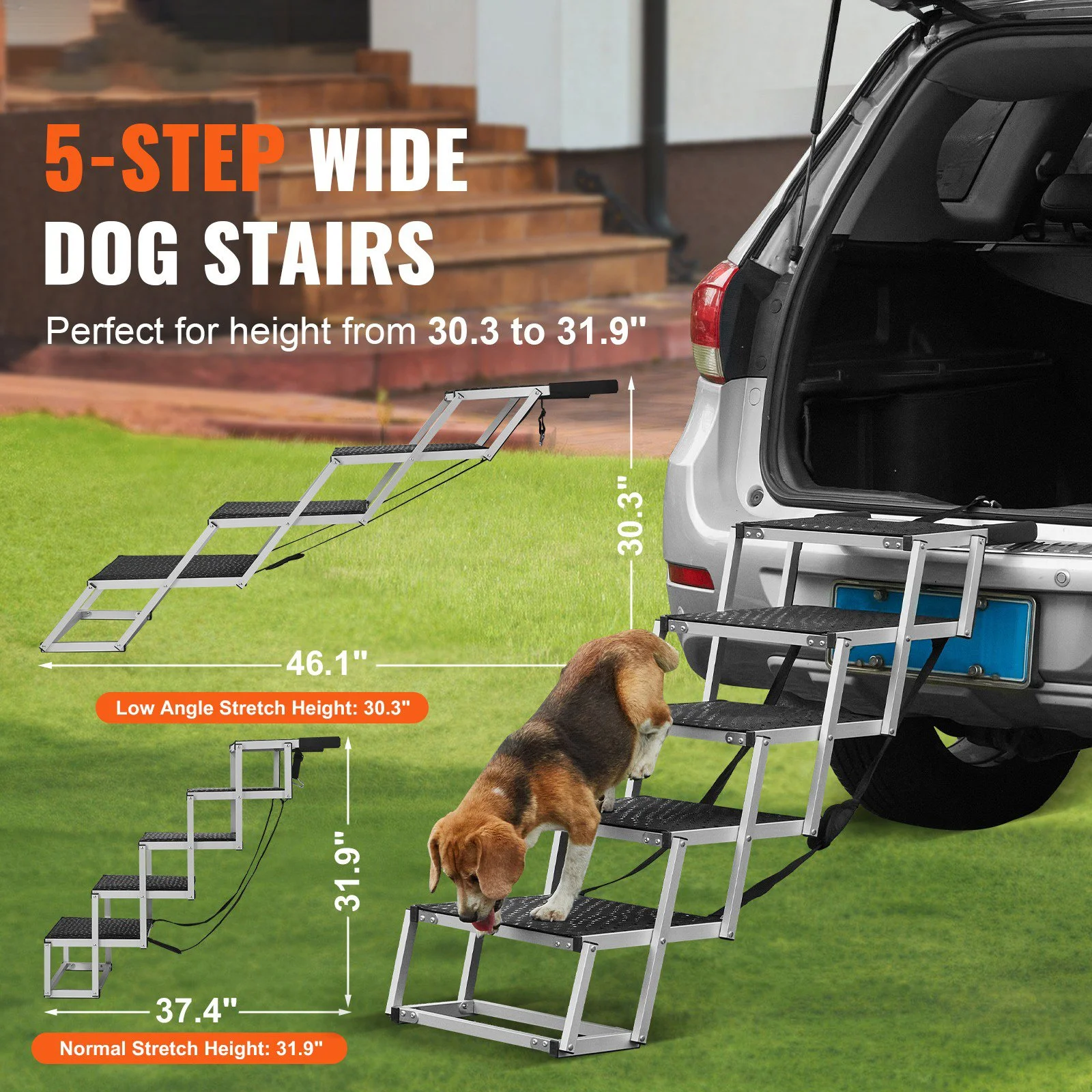 5-Step Folding Dog Stairs for Cars