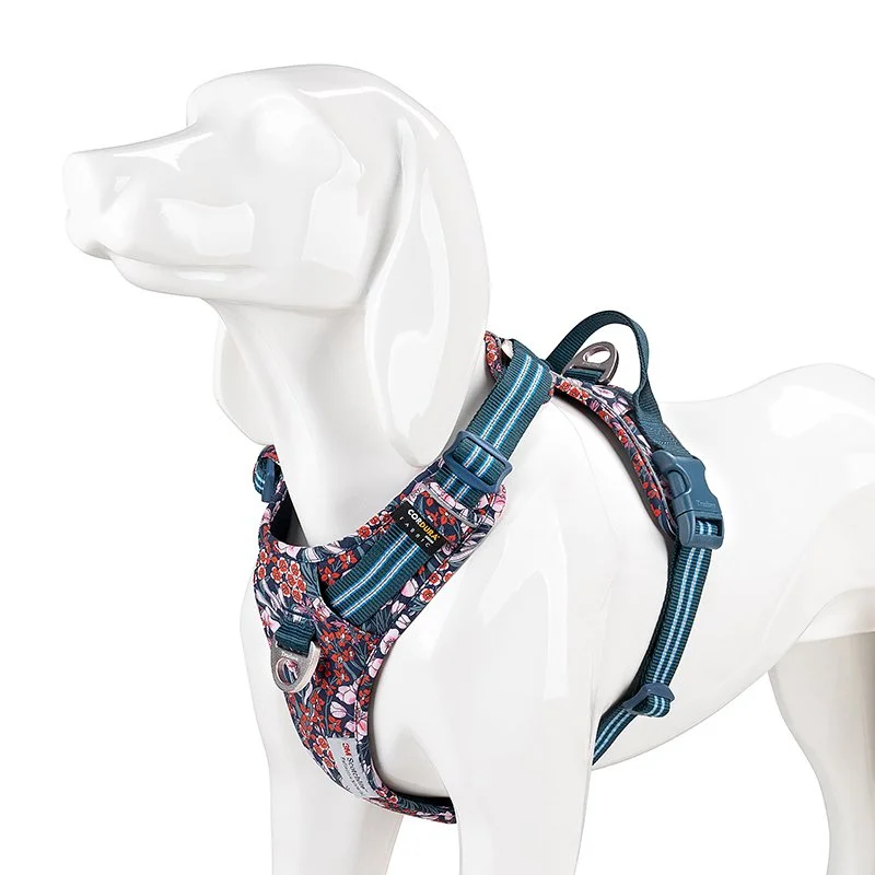 Durable Nylon & Aluminum Dog Harness with Floral Design – Adjustable Comfort Fit