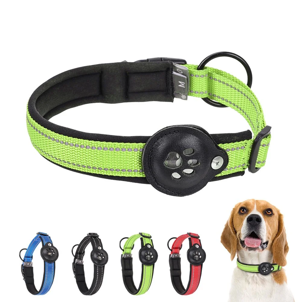Reflective Dog Collar with AirTag Holder – Adjustable, Padded & Durable