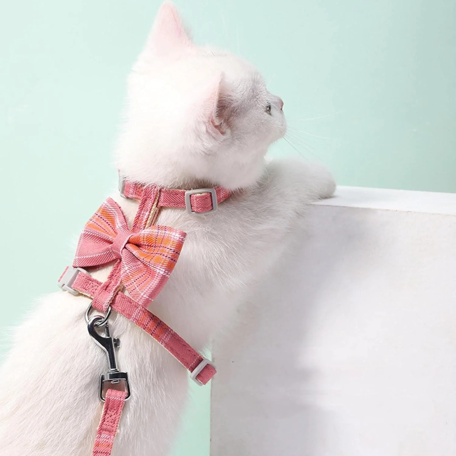 Adjustable R-Shaped Cat Harness with Leash and Bow