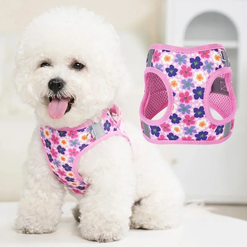 Floral Dog Harness Leash Collar Set