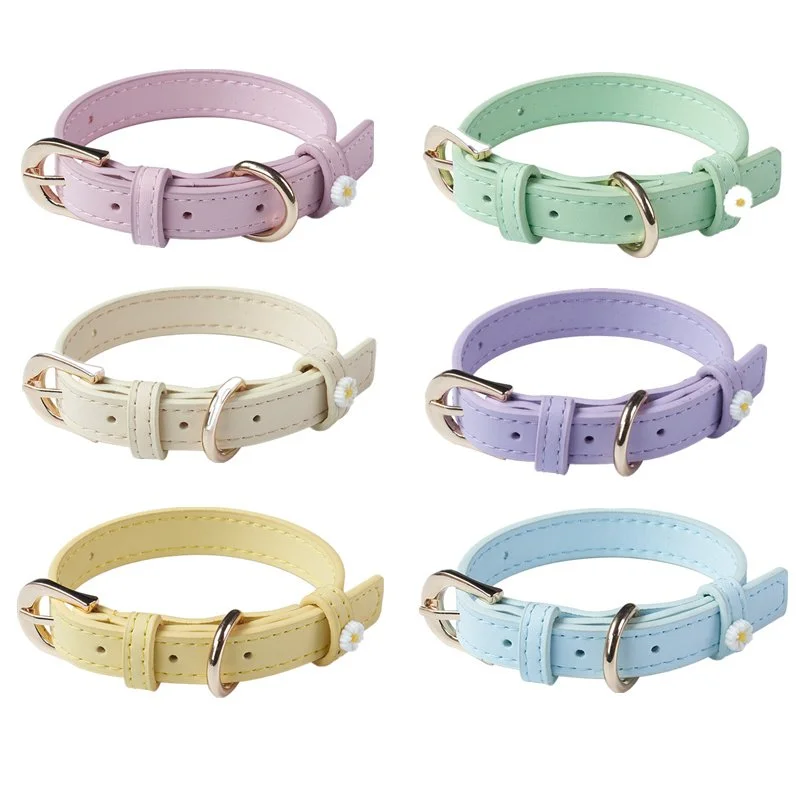 PU Leather Pet Collar with Daisy Charm and Alloy D-Ring