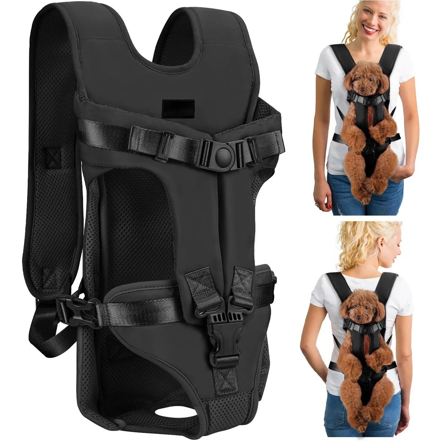 Adjustable Hands-Free Front Dog Carrier Backpack for Small & Medium Dogs