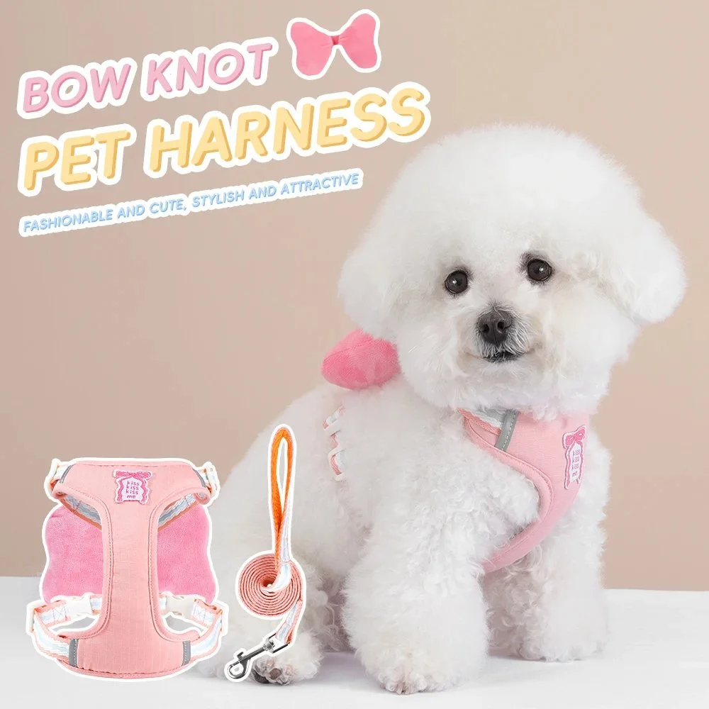 Cute Bow Dog Harness & Leash Set – Breathable No-Pull Vest for Small Pets