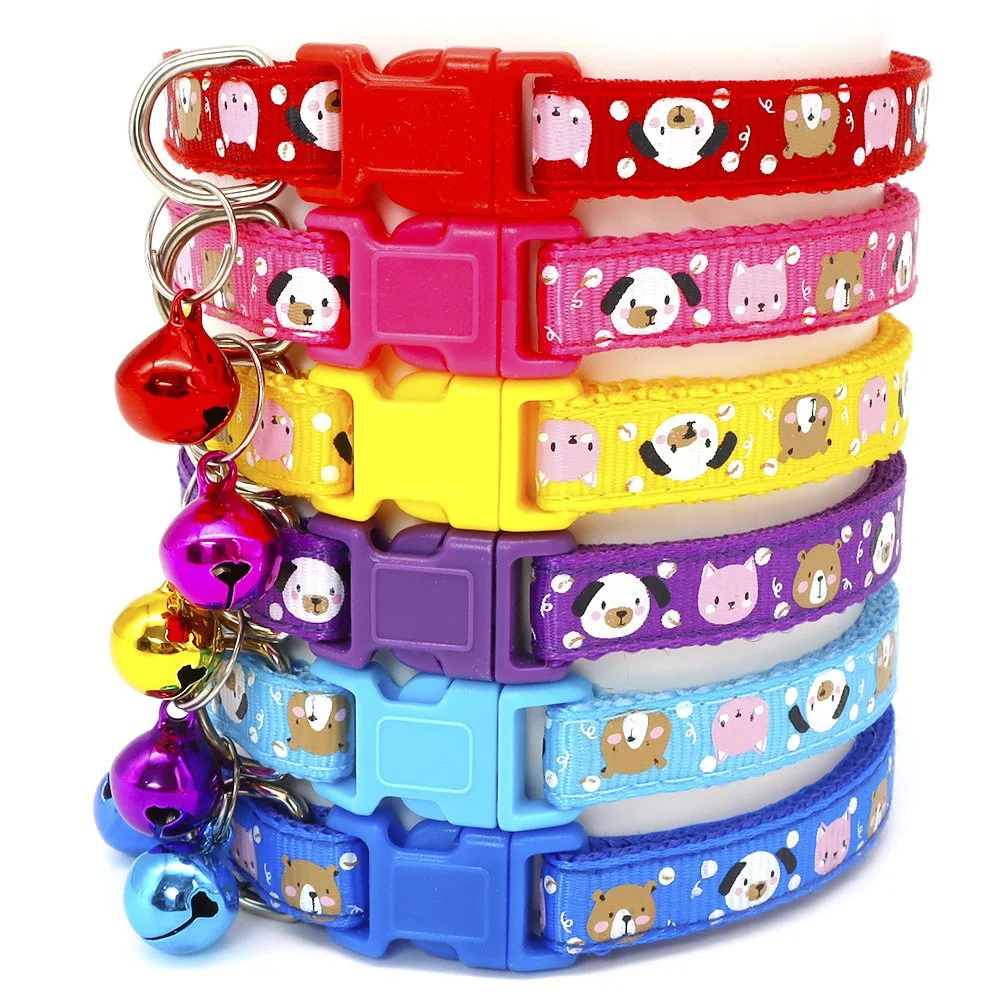 Cute Cartoon Pattern Pet Collar with Bell and Reflective Safety Buckle